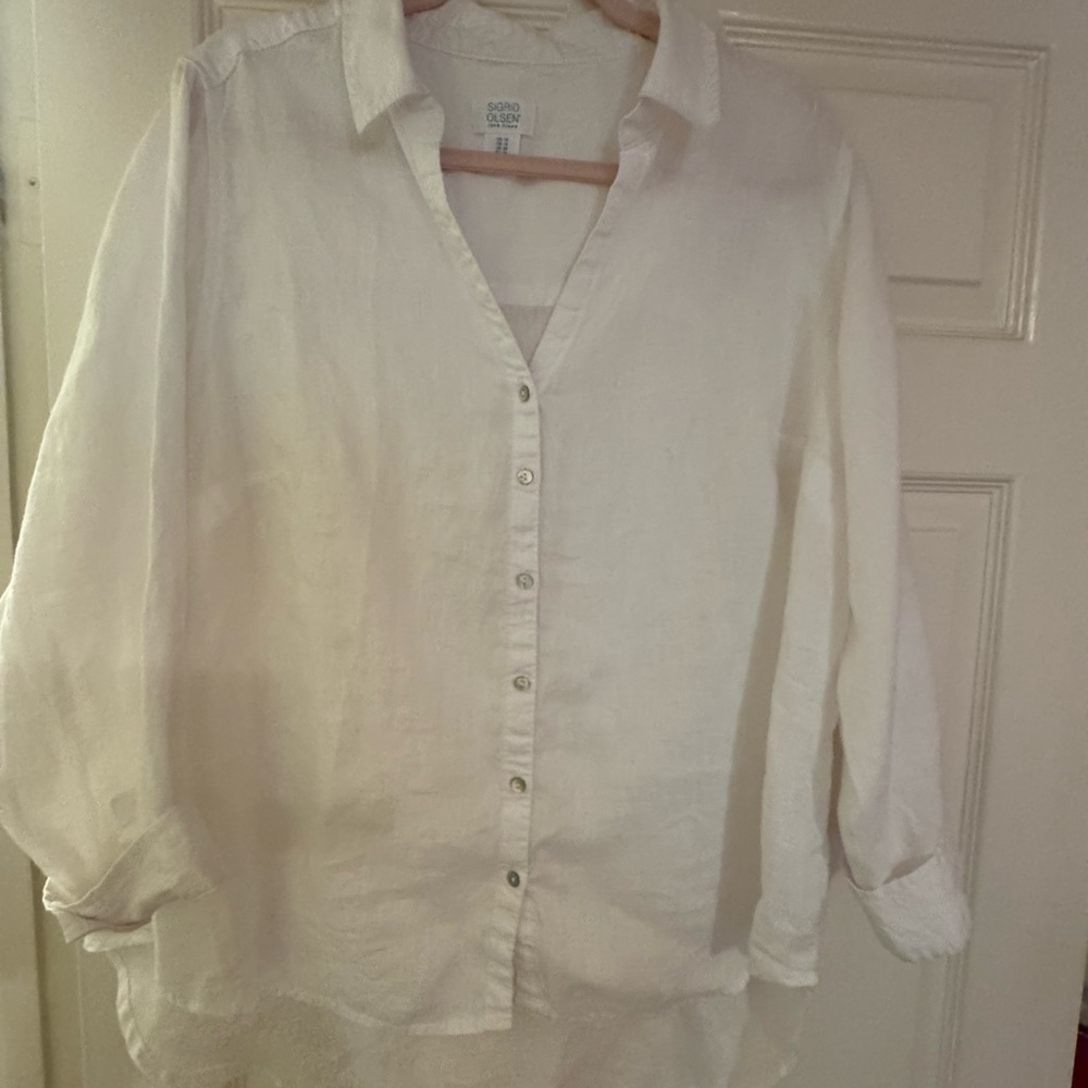 Sigrid Olsen White Button-Up Shirt. NWOT. Linen.